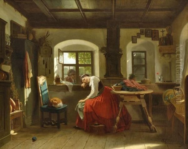 Der Verehrer Am Fenster Oil Painting by Reinhard Sebastian Zimmermann