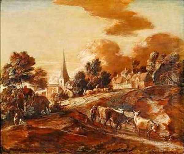 An Imaginary Wooded Village with Drovers and Cattle Oil Painting by Thomas Gainsborough