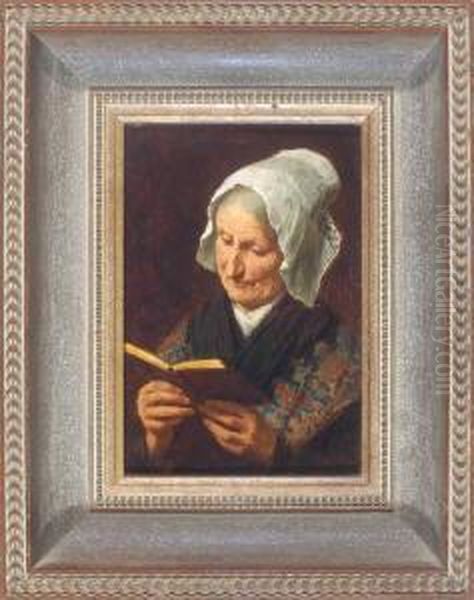 Portrait Einer Lesenden Dame Mit Spitzenhaube Oil Painting by Reinhard Sebastian Zimmermann