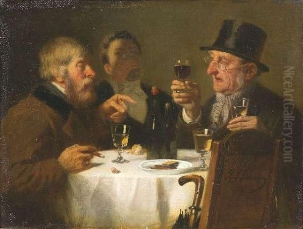 Three Dignitaries Tasting Wine. Oil/panel, Signed Oil Painting by Reinhard Sebastian Zimmermann