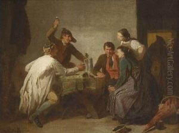 Heitere Gesellschaft In Der
 Wirtsstube. Oil Painting by Reinhard Sebastian Zimmermann