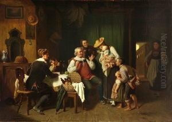 Grosvaters Geburtstag. Oil Painting by Reinhard Sebastian Zimmermann