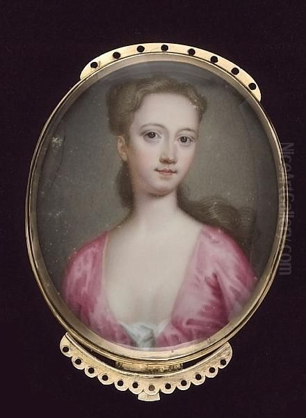 A Lady, Wearing Decollete Pink 
Dress And White Underslip, Her Hair Falling Over Her Left Shoulder Oil Painting by Christian Friedrich Zincke