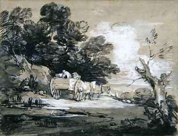 Wooded Landscape with Country Cart and Figures Oil Painting by Thomas Gainsborough