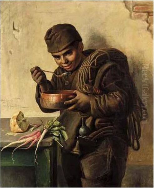 The Hungry Chimney Sweep Oil Painting by Aurelio Zingoni