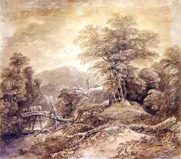 Wooded Mountain Landscape Herdsman and Cows Crossing Oil Painting by Thomas Gainsborough