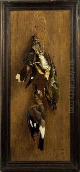 Jagdstillleben Mitwildvogeln Oil Painting by Leopold Zinnogger