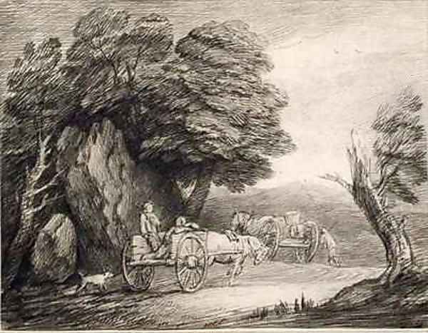 Wooded Landscape with Carts and Figures Oil Painting by Thomas Gainsborough