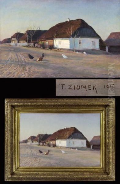 Weite Dorflandschaft Mit Federvieh Oil Painting by Teodor Ziomek