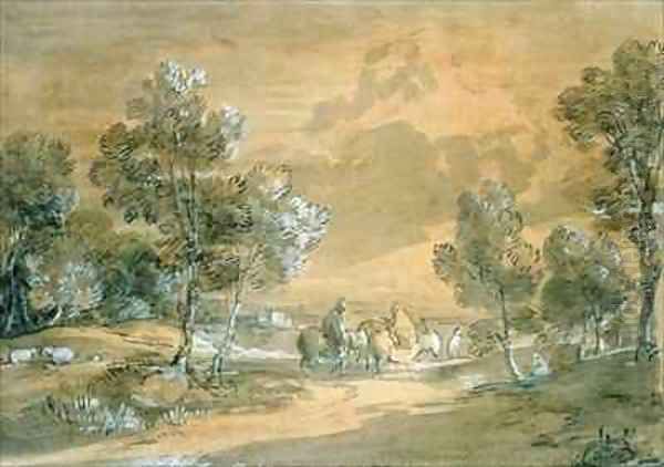 An Open Landscape with Travellers on a Road Oil Painting by Thomas Gainsborough