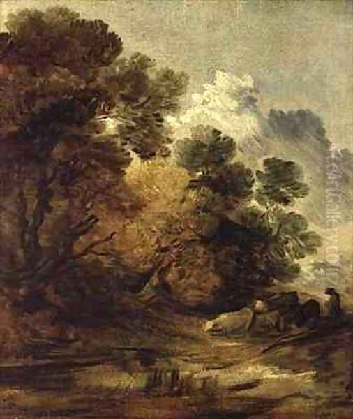 Herdsman driving cattle towards a pool Oil Painting by Thomas Gainsborough