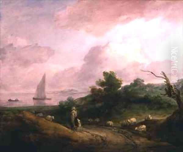 Coastal Landscape with a Shepherd and his Flock Oil Painting by Thomas Gainsborough