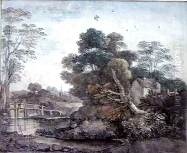 Landscape with Cottage and Stream Oil Painting by Thomas Gainsborough