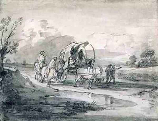 Open Landscape with Herdsman and Covered Cart Oil Painting by Thomas Gainsborough