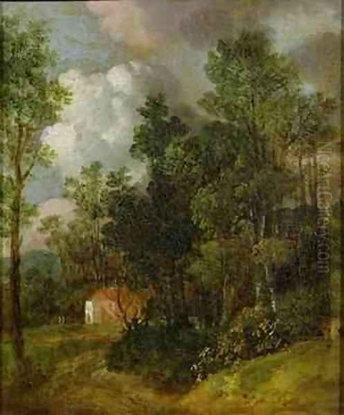 Wooded Landscape with Country House and Two Figures Oil Painting by Thomas Gainsborough