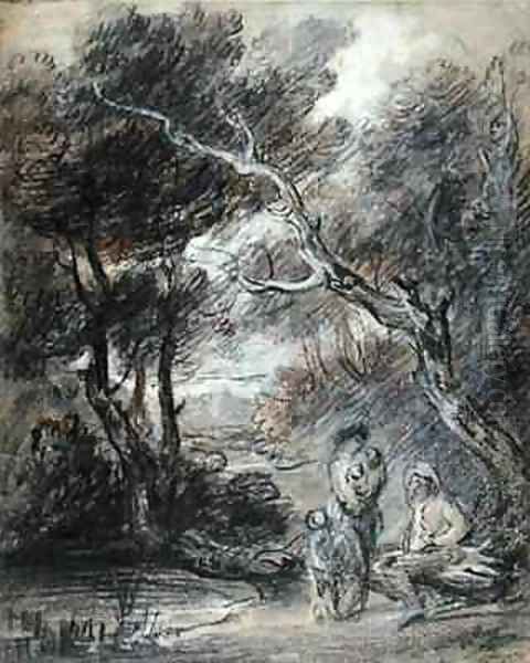 Wooded Landscape with Figures Oil Painting by Thomas Gainsborough