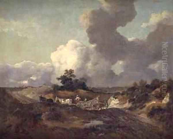 An open landscape in Suffolk with a waggon on a track Oil Painting by Thomas Gainsborough