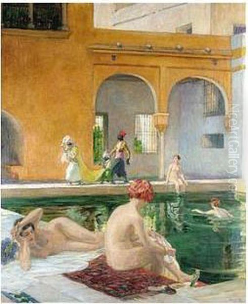 The Harem Pool Oil Painting by Henri Achille Zo