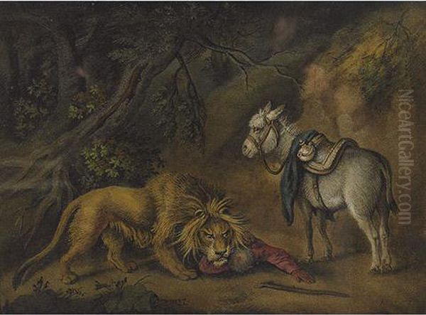 Fable Of A Lion Attacking Traveller Oil Painting by Benjamin Zobel