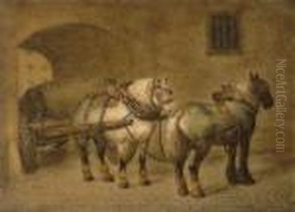 Dray Horses Oil Painting by Benjamin Zobel