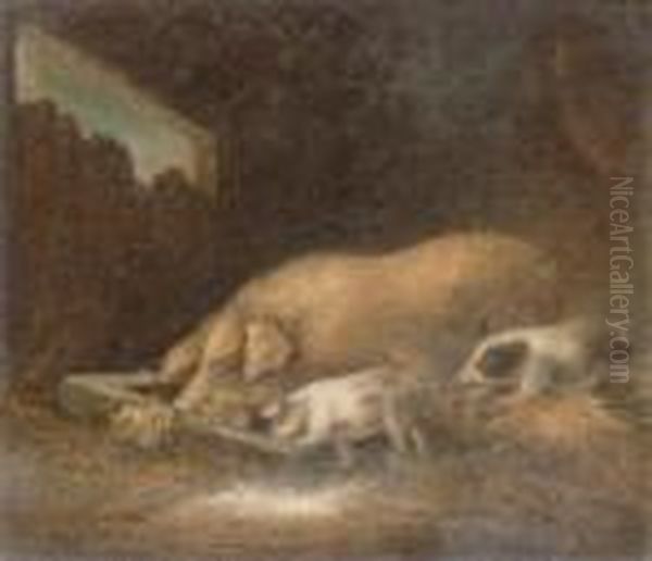 Inside The Pig Sty Oil Painting by Benjamin Zobel