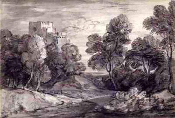 Wooded Landscape with a Castle Oil Painting by Thomas Gainsborough