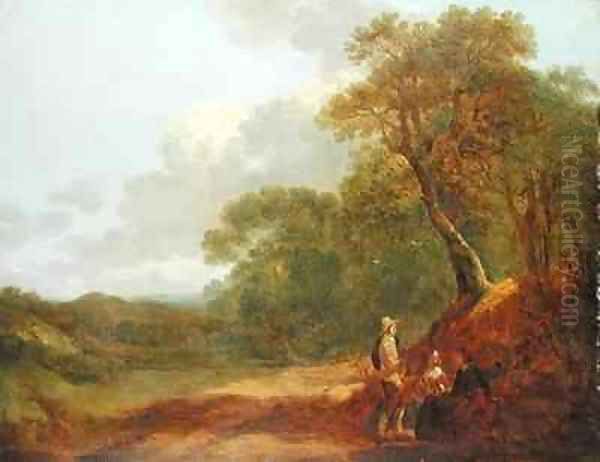 Wooded Landscape with a Man Talking to Two Seated Women Oil Painting by Thomas Gainsborough