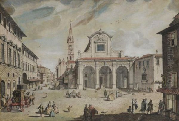 Veduta Della Chiese E Piazza Del San Pier Maggiore Oil Painting by Giuseppe Zocchi