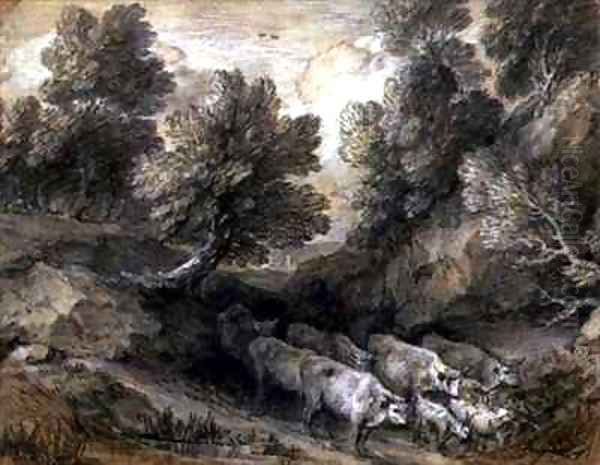 Wooded Landscape with Cattle and Goats Oil Painting by Thomas Gainsborough