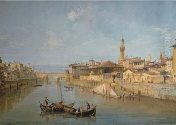 Florence With The Ponte Vecchio And The Uffizi Oil Painting by Giuseppe Zocchi