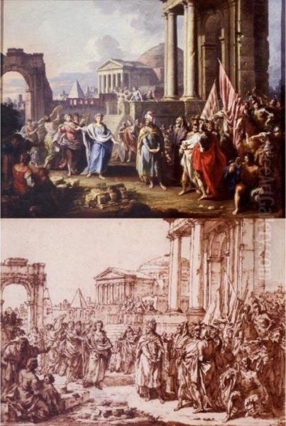 The Meeting Of Jeptha And His Daughter: A Painting And A Drawing Oil Painting by Giuseppe Zocchi