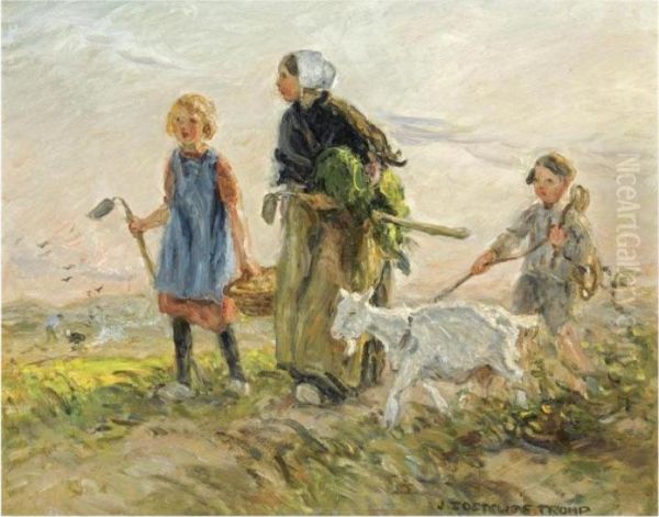 Returning From The Fields Oil Painting by Jan Zoetelief Tromp