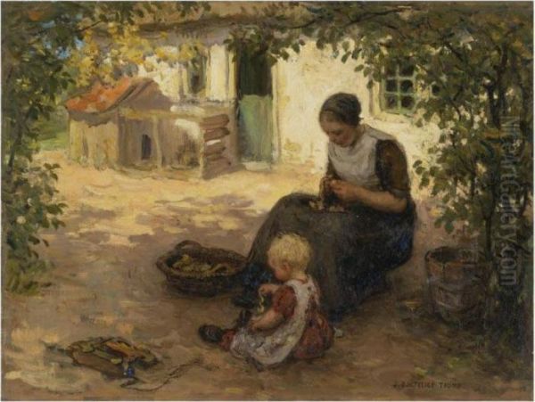 Peeling Potatoes Oil Painting by Jan Zoetelief Tromp