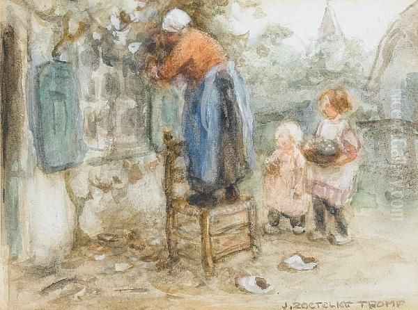 Helping Mother Oil Painting by Jan Zoetelief Tromp