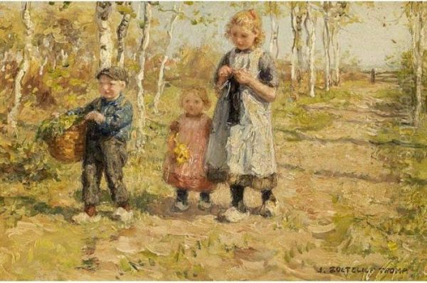 Children On A Country Lane Oil Painting by Jan Zoetelief Tromp