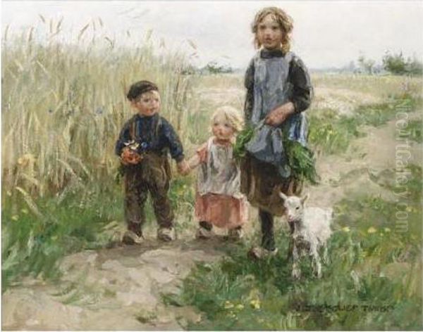 A Stroll Through The Fields Oil Painting by Jan Zoetelief Tromp