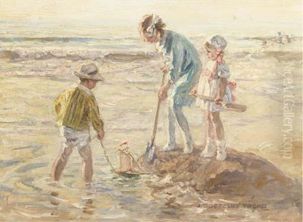 Bootje Varen: Summer Fun On The Beach Oil Painting by Jan Zoetelief Tromp