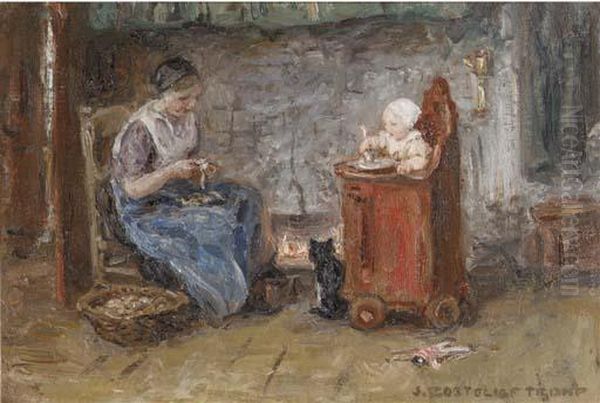 By The Fire Oil Painting by Jan Zoetelief Tromp