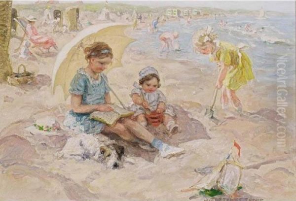 A Sunny Day At The Beach Oil Painting by Jan Zoetelief Tromp