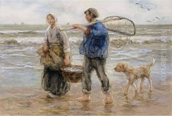 Return From The Catch Oil Painting by Jan Zoetelief Tromp