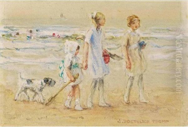 A Beach Stroll Oil Painting by Jan Zoetelief Tromp