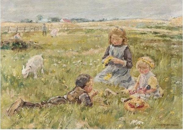 Children In A Meadow Oil Painting by Jan Zoetelief Tromp