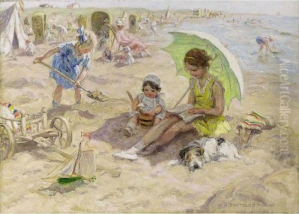 Beach Fun Oil Painting by Jan Zoetelief Tromp