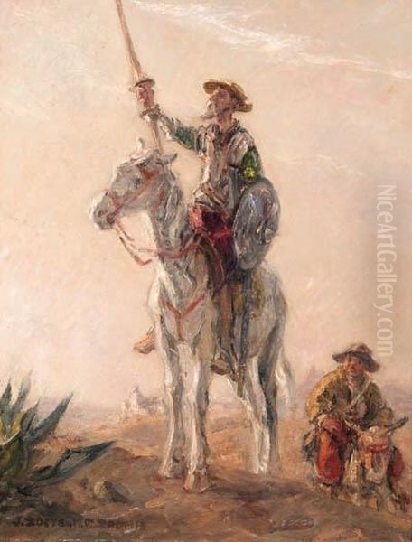 Don Quichote And Sancho Panza Oil Painting by Jan Zoetelief Tromp