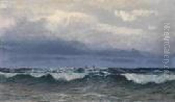 Stormy Seas Withsailing Ships On The Horizon Oil Painting by Alfred Zoff