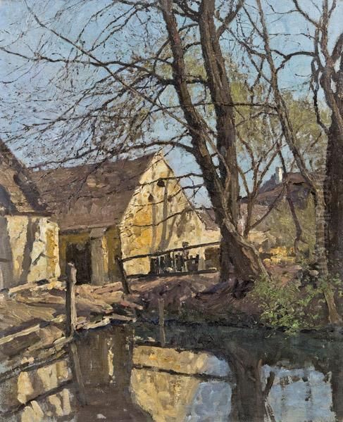 Bauernhauser Am Flus Ii Oil Painting by Alfred Zoff