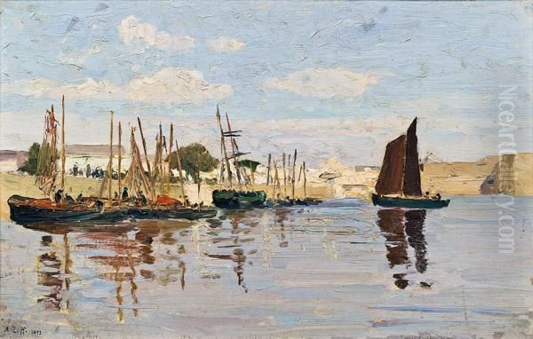 Hafen Von Concarneau Oil Painting by Alfred Zoff