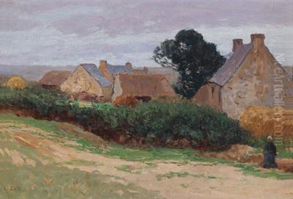 Gehoft In Der Bretagne Oil Painting by Alfred Zoff