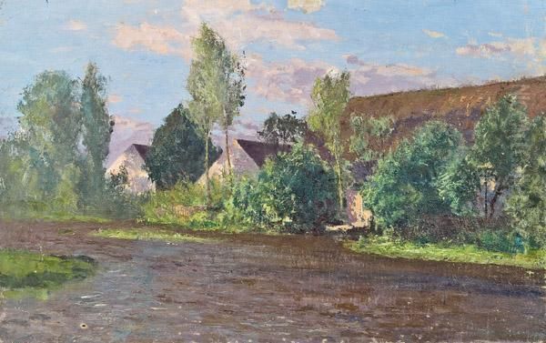 Bauernhauser Am Flus I Oil Painting by Alfred Zoff