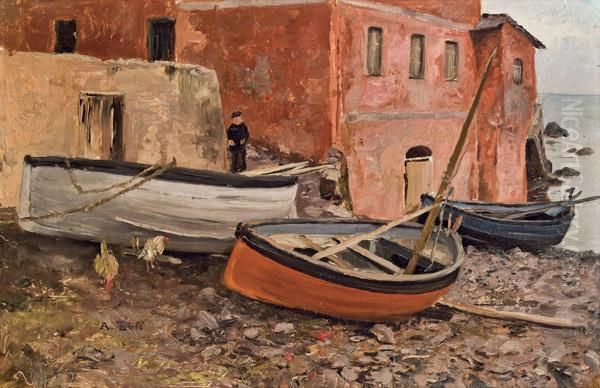 Fischerboote An Land Oil Painting by Alfred Zoff